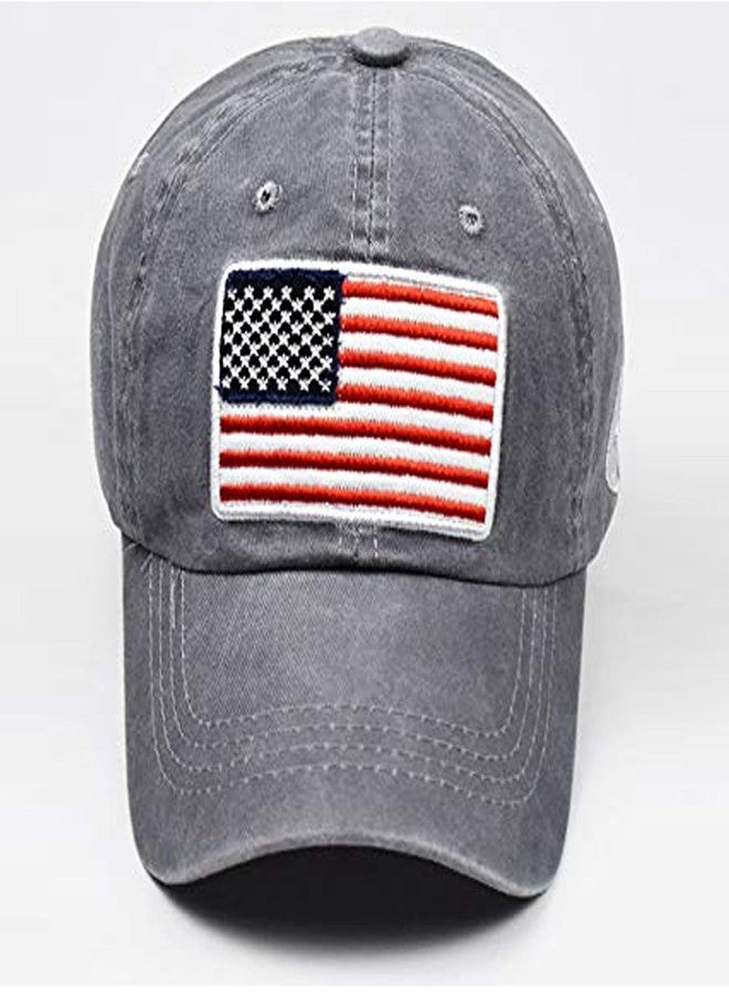 CaySep Men's-American-Flag-Baseball-Cap-Embroidery - Washed Adjustable USA-Dad-Hat for Women Grey - Image 4